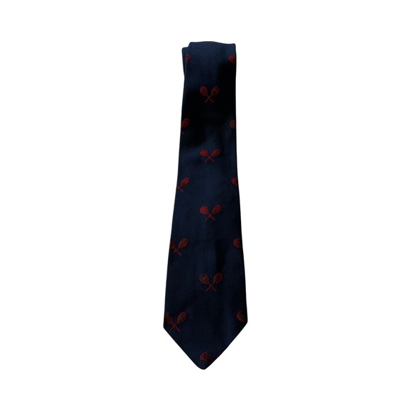VTG Robert Talbott The Whale Navy Blue Tie Red‎ Tennis Rackets English Repp - Picture 2 of 5
